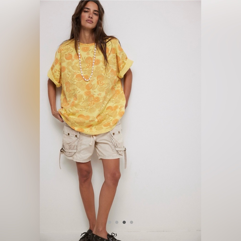 Free People We The Free Printed Devon Tee in Citrus Yellow Combo size XS